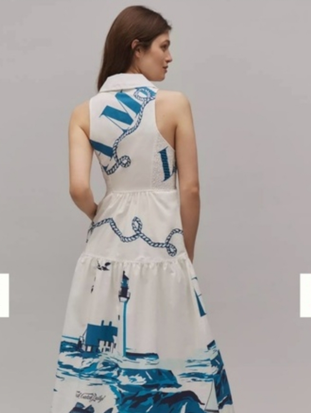 NWT Anthropologie White & Blue Nautical Print Midi Shirtdress Sz M - Picture 3 of 11